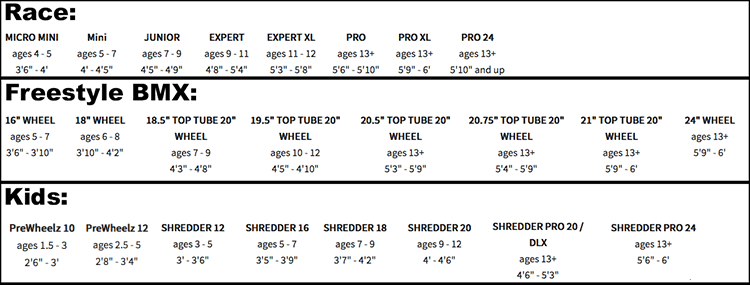 haro mtb size chart