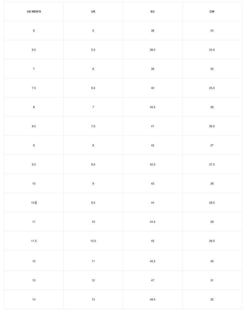 size chart