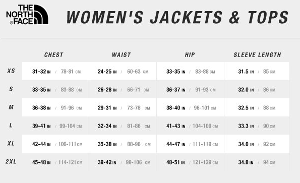 North Face Women's Size Guide