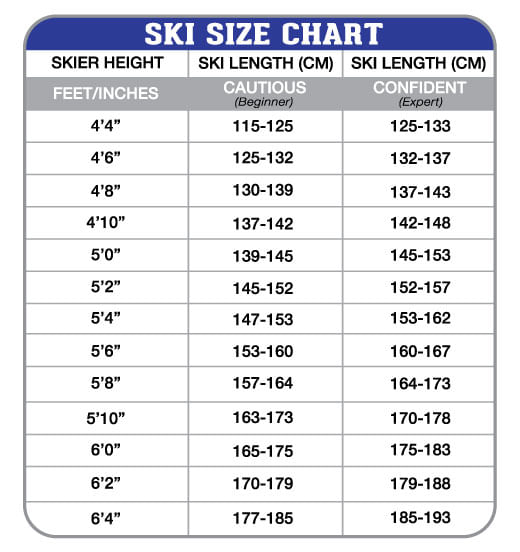 Downhill ski size chart