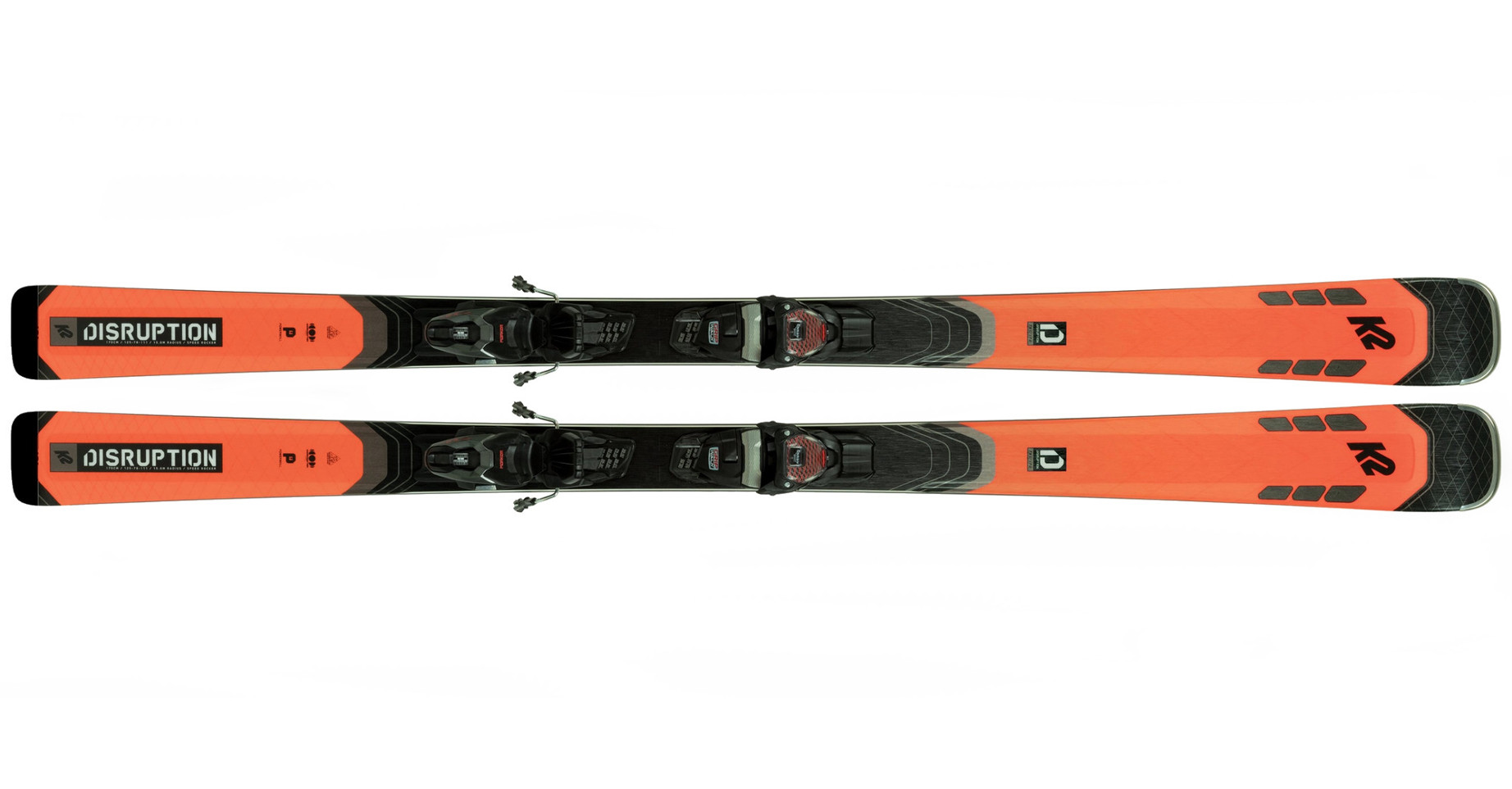 pair of K2 black and neon green downhill Skis